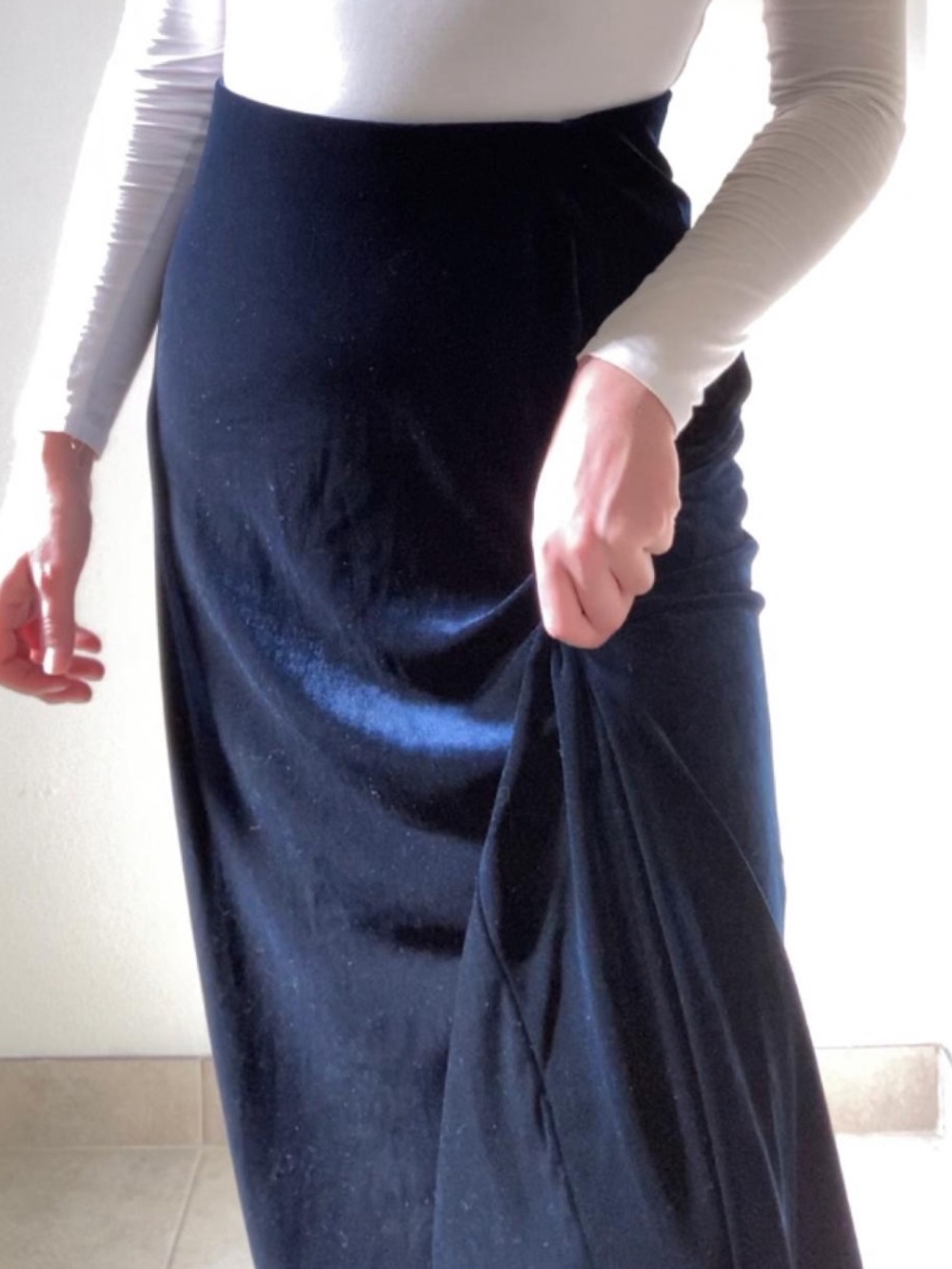 Velvet Vintage Full Length Ankle Maxi Skirt in Navy/Dark Blue